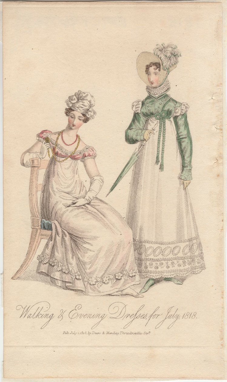 Walking and Evening Dresses for July 1818, publicado por Dean  Munday de English School