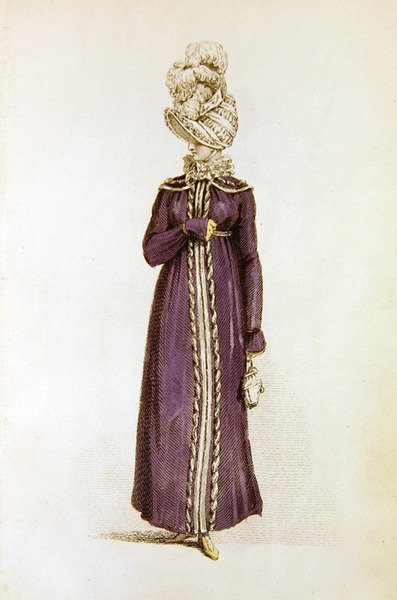 Vestido de passeio, placa de moda do Repositório de Artes da Ackermann (gravura colorida) de English School