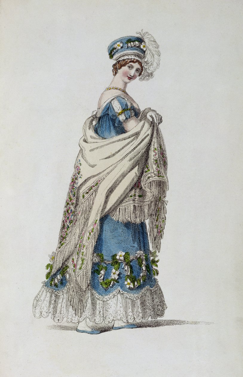 Vestido de passeio, placa de moda de Ackermanns Repository of Arts de English School