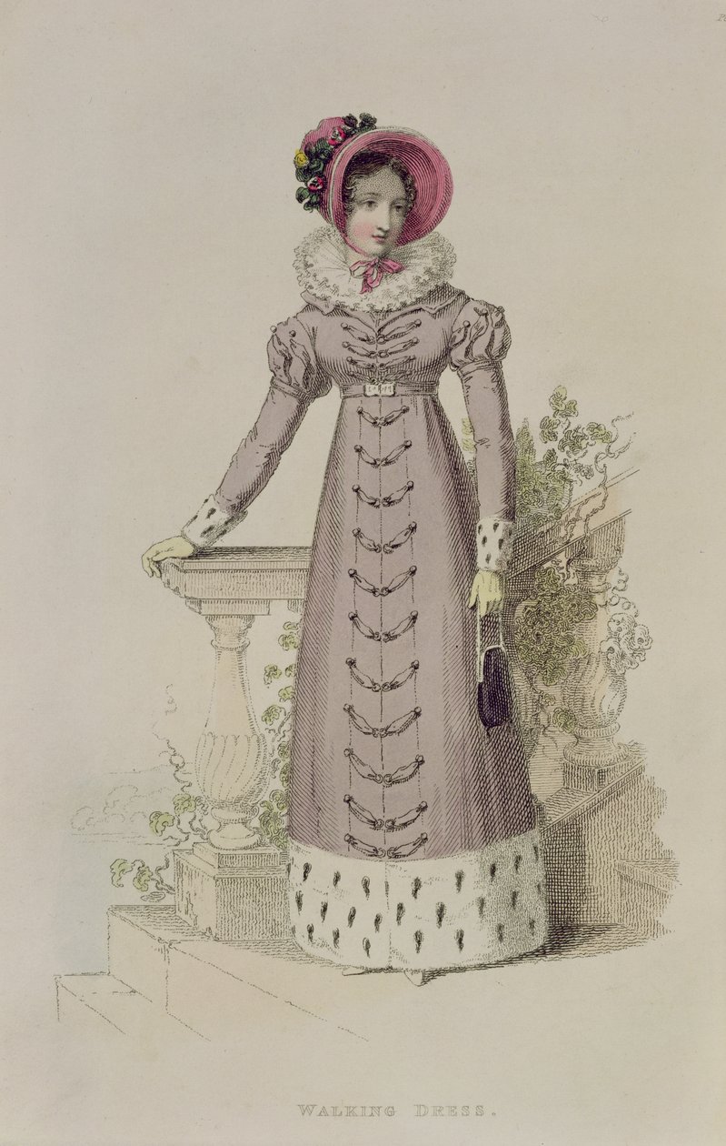 Vestido de passeio, placa de moda de Ackermanns Repository of Arts de English School
