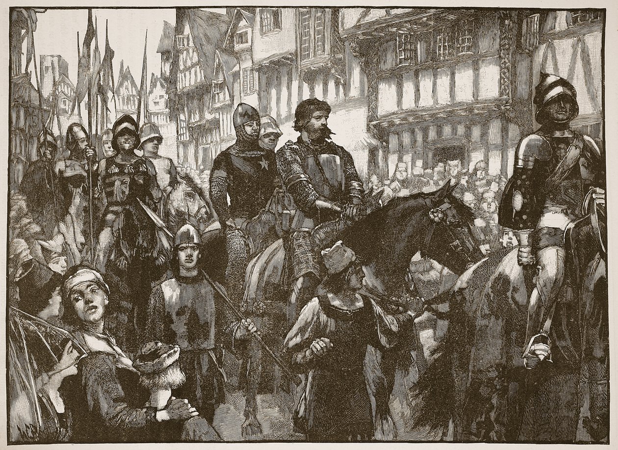 Wallace a caminho de Westminster Hall, ilustração de Cassells Illustrated History of England (foto em sépia) de English School