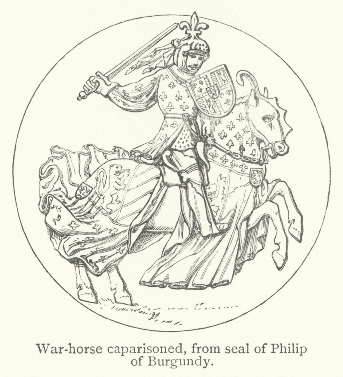 Cavalo de guerra com caparisoned (gravura) de English School