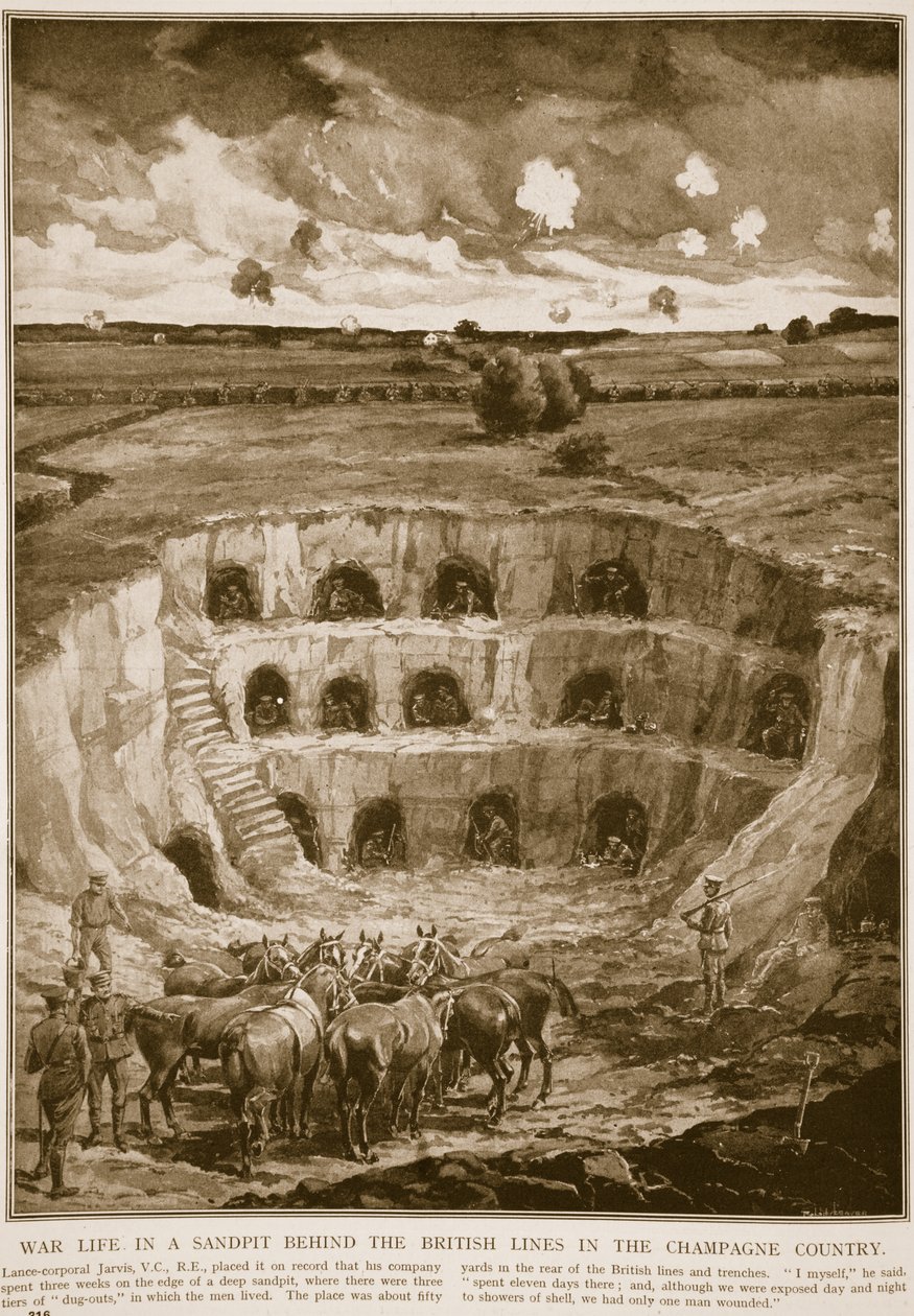 A vida de guerra em uma caixa de areia atrás das linhas britânicas no país de Champagne, 1914-19 de English School