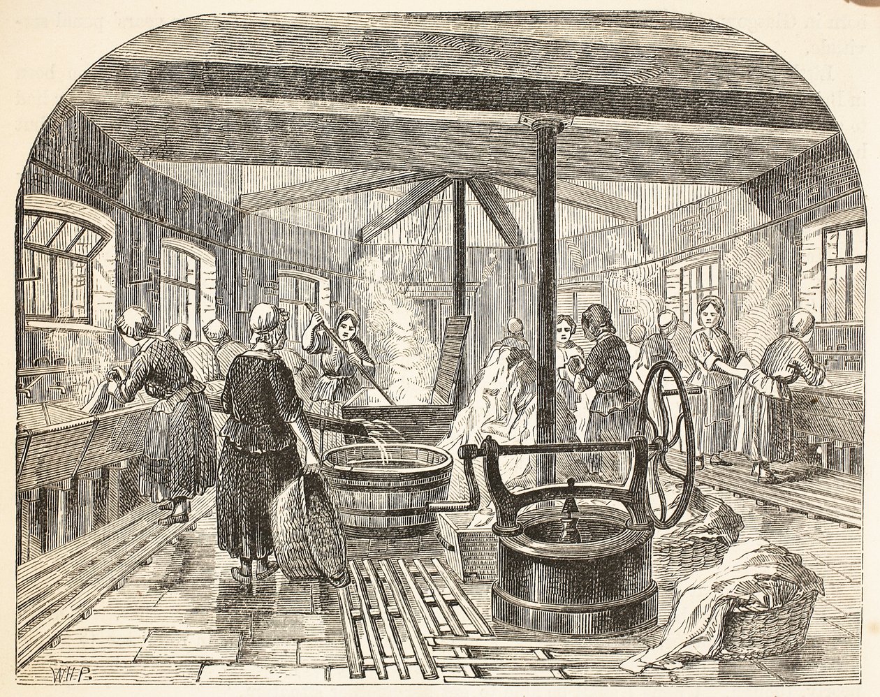 Lavar-casa na prisão de Brixton, ilustração das prisões criminosas de Londres e cenas da vida da prisão por Henry Mayhew e por John Binny, bar. 1862 de English School