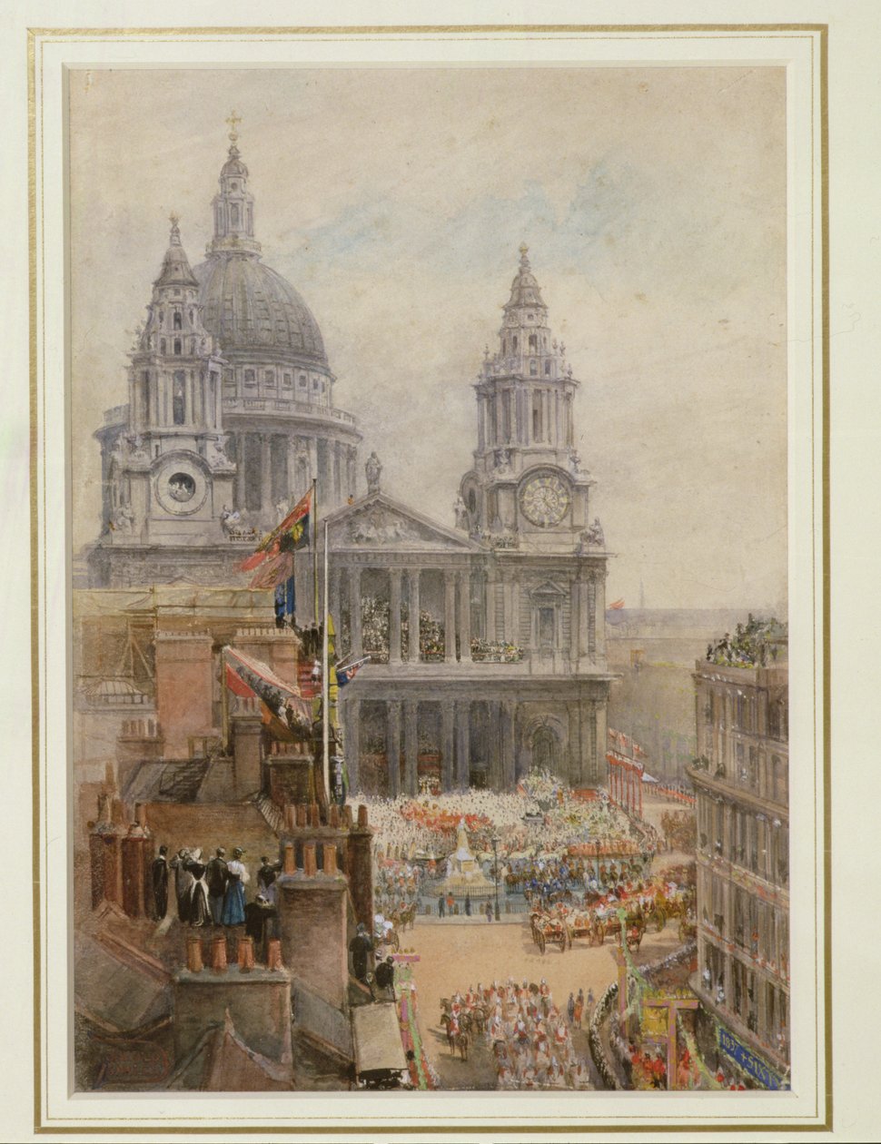 Assistindo as celebrações da Rainha Victorias Jublilee fora de St. Pauls (wc no papel) de English School