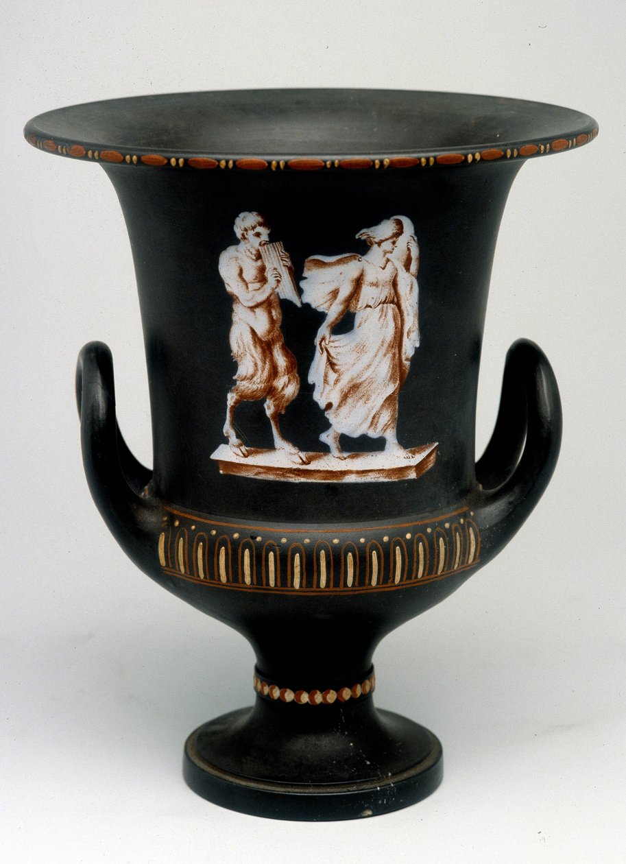 Vaso Wedgwood representando uma jovem e uma sátira de cerâmica preta pintada “” com a encáustica ”” ”. Inglaterra, por volta de 1775 - 1790. Escritório de Medalhas, BN em Paris. de English School