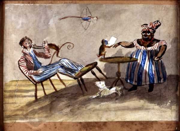 West Indian Domestic Scene, c.1835 (aquarela e tinta sobre papel) de English School