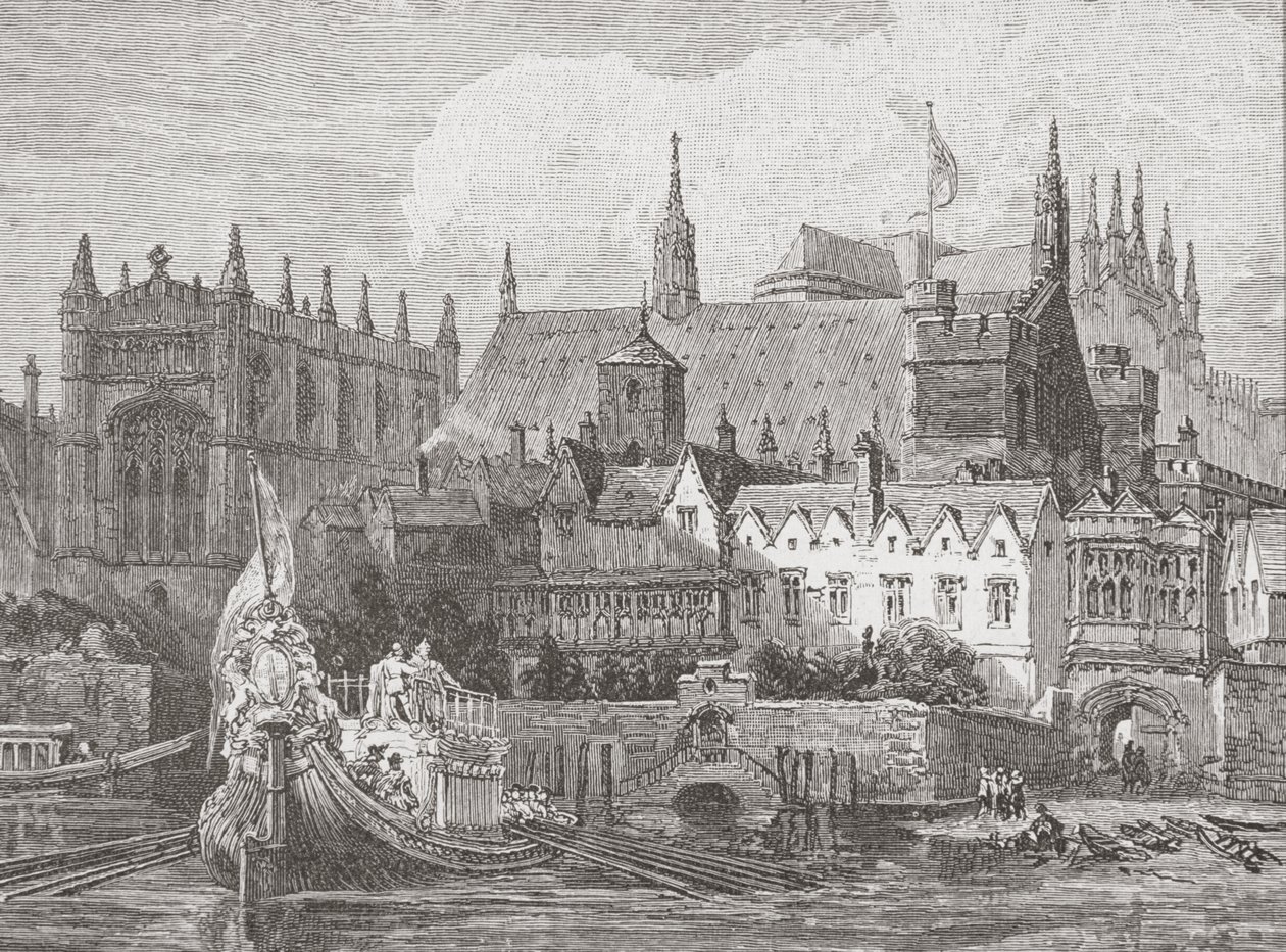 Westminster Hall visto do rio Tâmisa durante o reinado de Carlos I, c.1625-49 de English School
