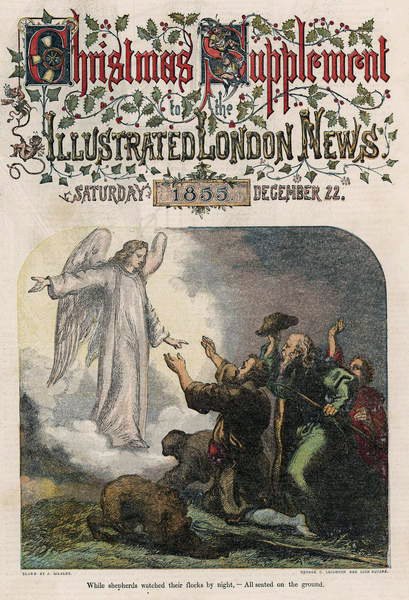 Enquanto os pastores assistiam seus rebanhos à noite, da capa do Illustrated London News, suplemento de Natal, 1855 de English School
