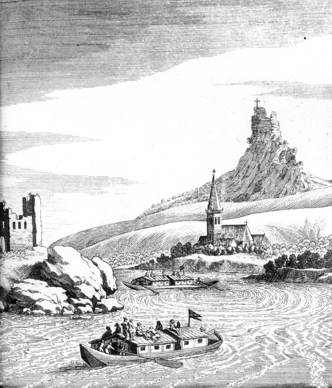 Whirlpool no Danúbio, de uma conta de várias viagens por Edward Browne, publicado em 1677 de English School