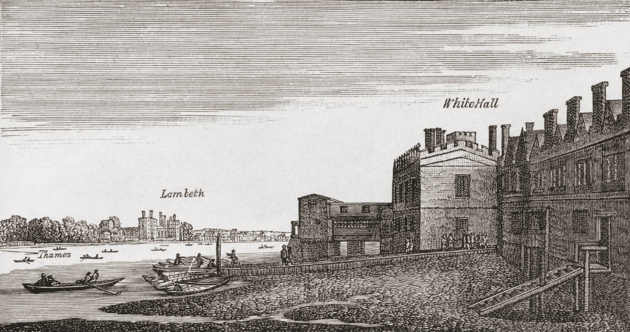 Whitehall, Londres, como era no século XVIII, de "Uma Breve História do Povo Inglês", de JR Green, publicado em 1893 de English School