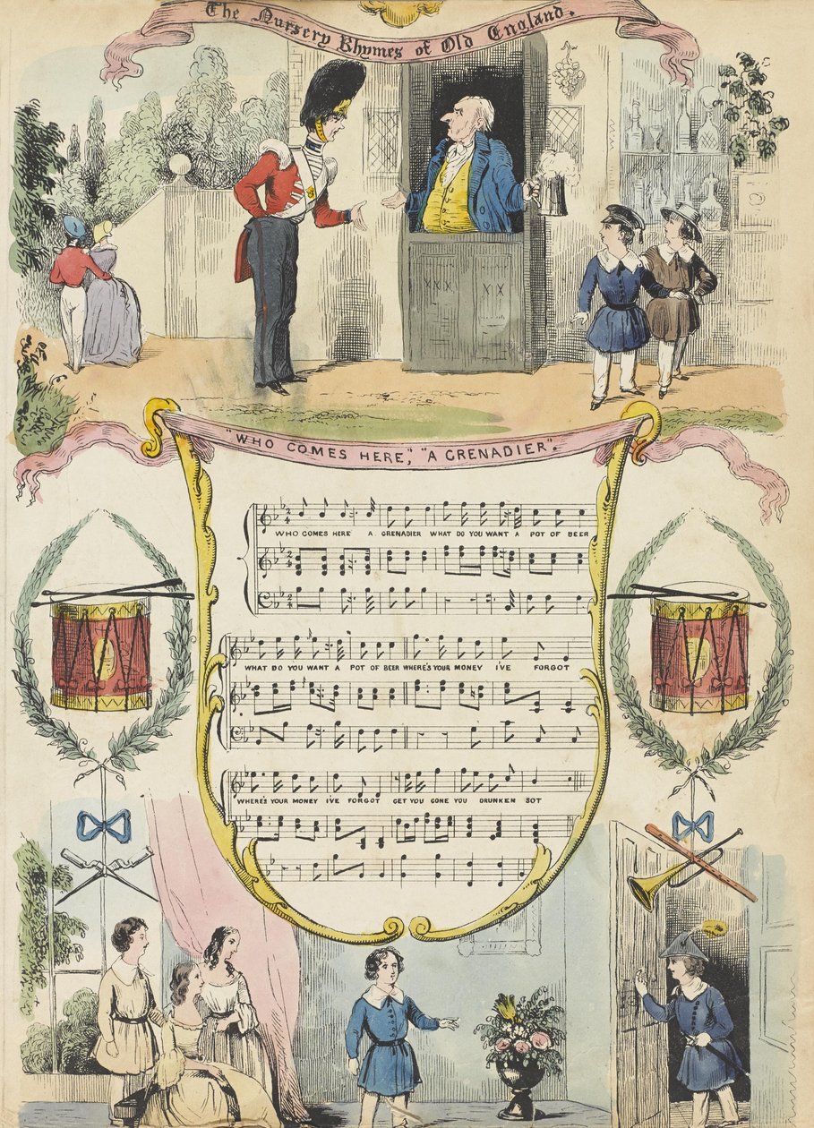 Quem Vem Aqui; A Grenadier, c.1850 (aquatint colorido) de English School