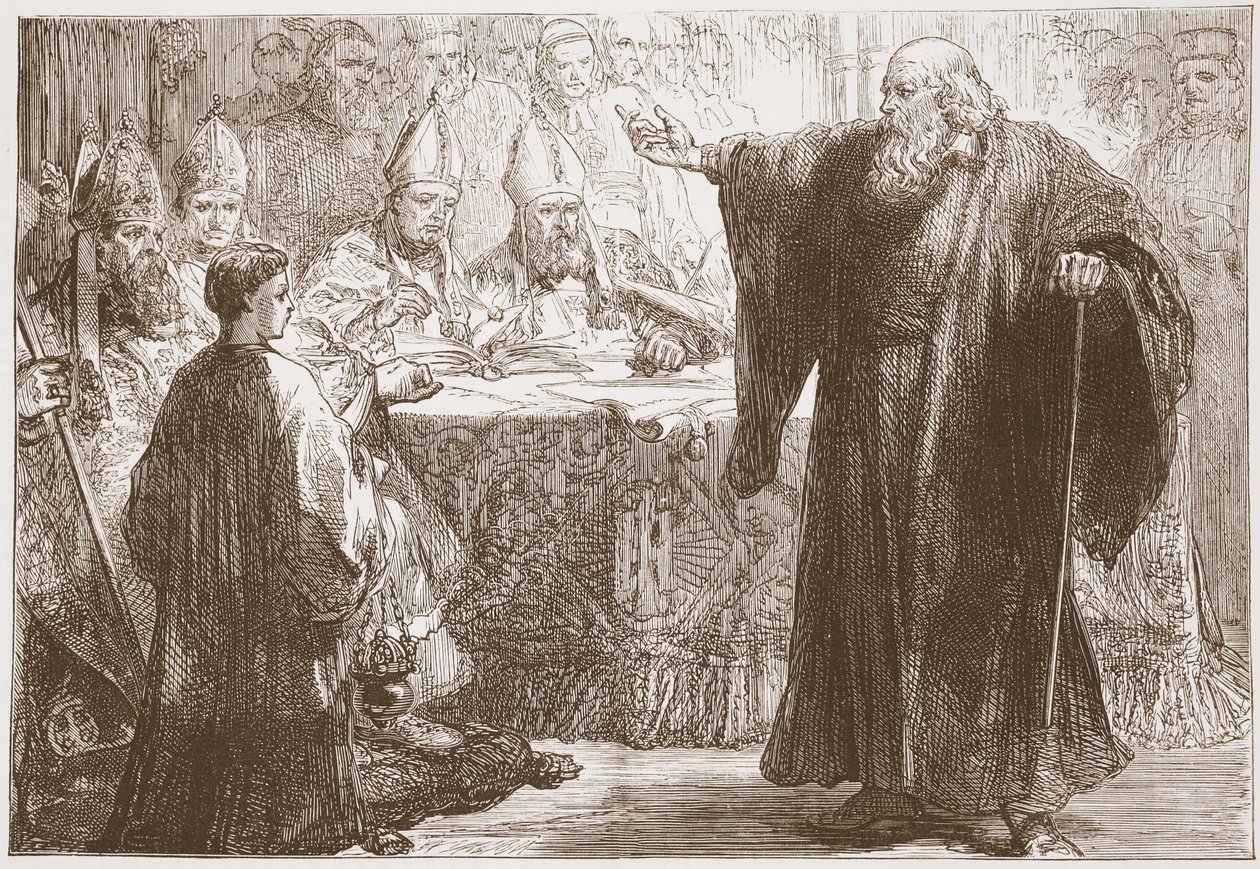 Wicliffe antes da convocação em Oxford, ilustração de The History of Protestantism por James Aitken Wylie (1808-1890), pub. 1878 de English School