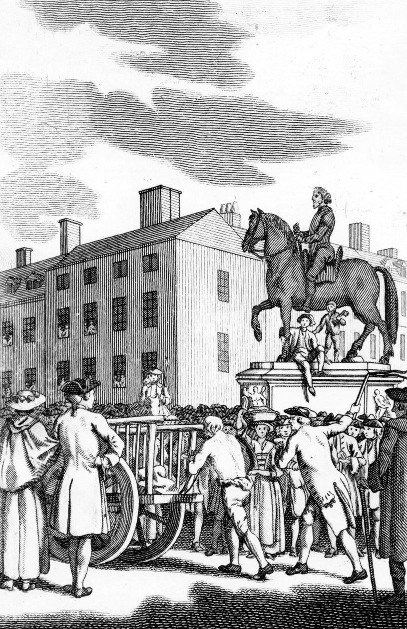 William Stroud, &39;Um homem chicoteado na cauda do carro para pequeno furto de Charing Cross para os Horse Guards&39;, gravado para o Tyburn Chronicle de English School