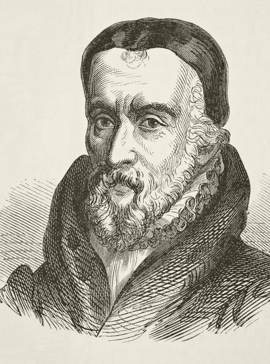 William Tyndale, de "A História Nacional e Doméstica da Inglaterra", de William Hickman Smith Aubrey (1858-1916) publicou Londres, c.1890 de English School