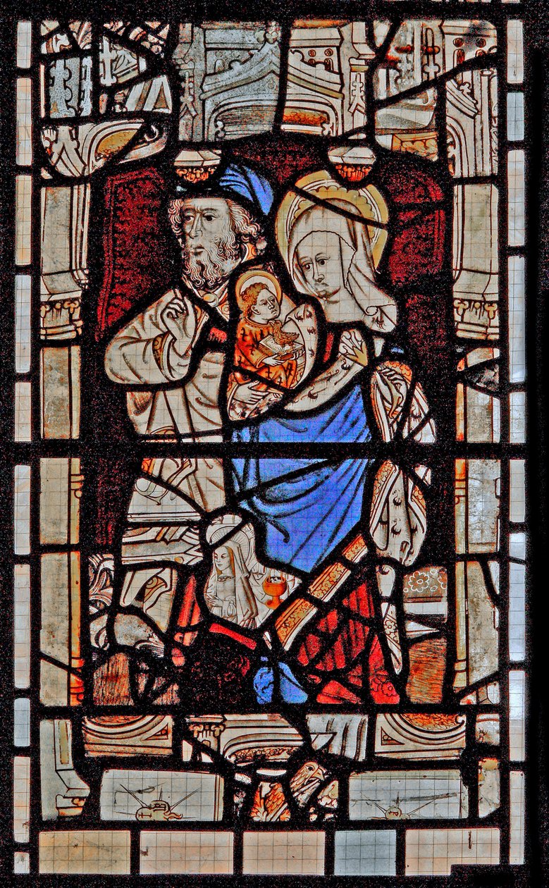 Janela Ew retratando St Mary Salome, Zebedeu com o bebê St John de English School
