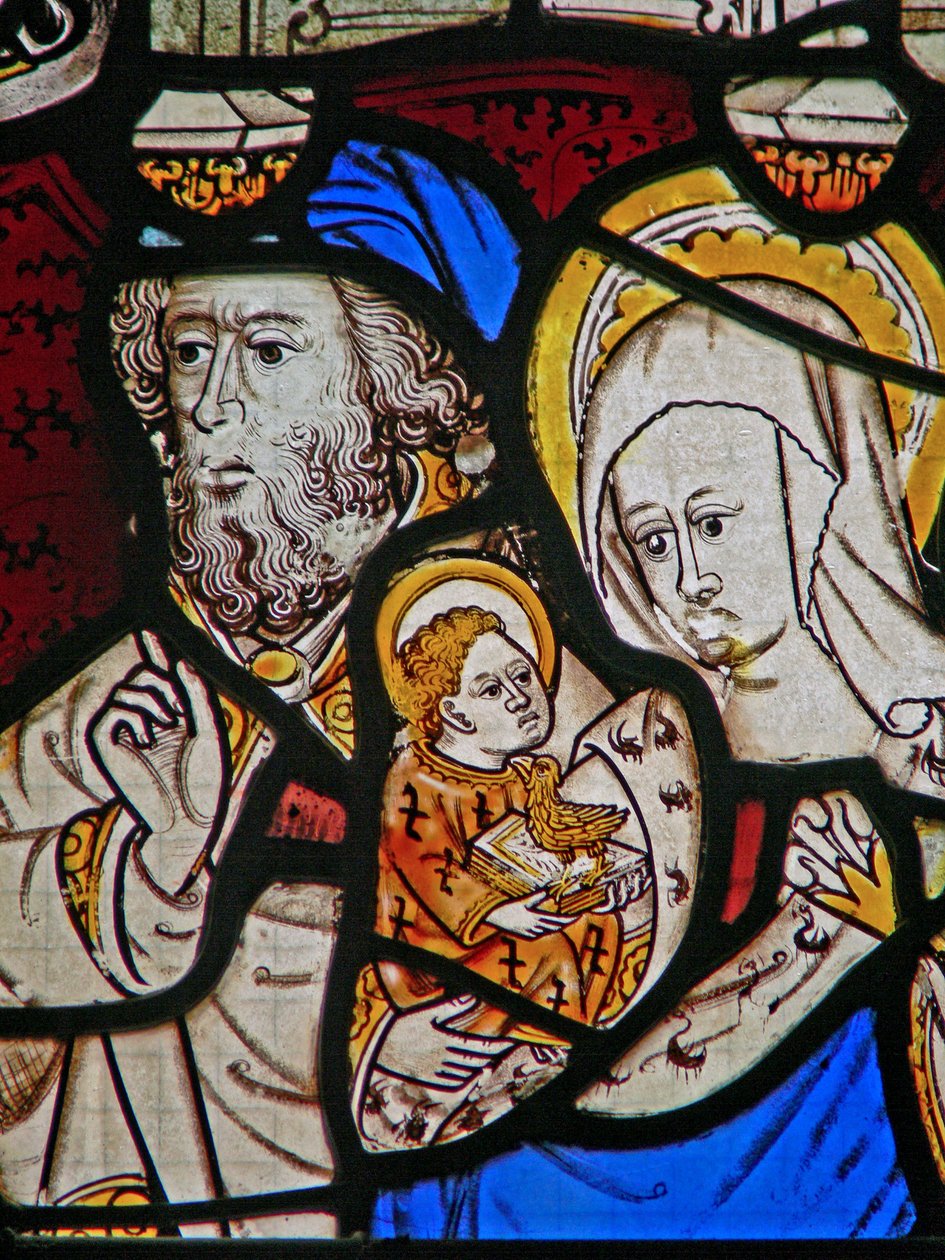Janela Ew retratando St Mary Salome, Zebedeu com o bebê St John de English School