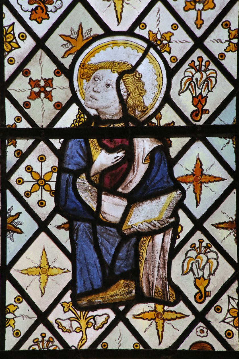 Window St Nectan Chapel Ew retratando São João de uma cena da crucificação de English School