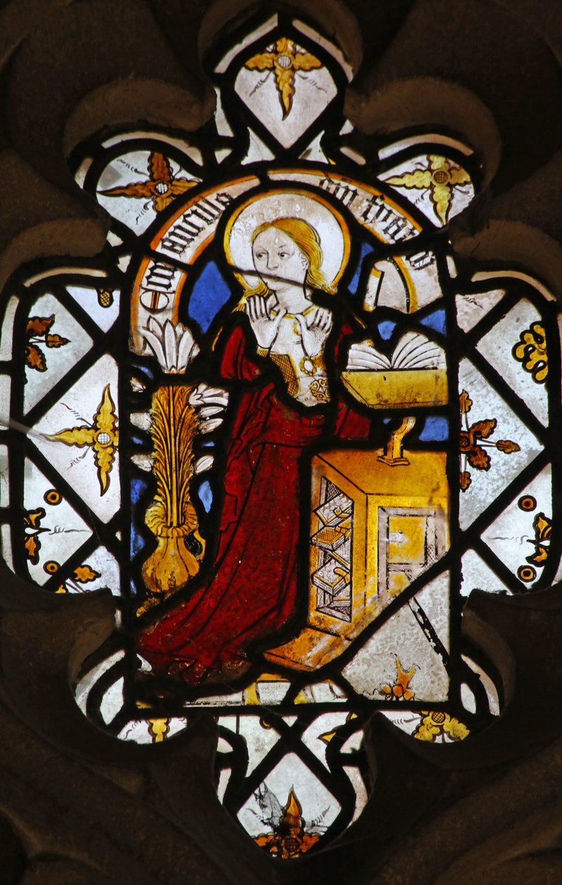 Window St Nectan Chapel Ew representando a Virgem Maria na Anunciação de English School