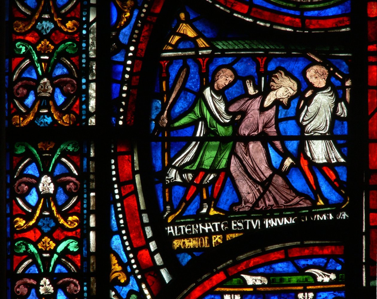Janela n2 representando uma cena de um St Thomas Becket Janela Miracle: Mad Matilda da história de Colognes de English School