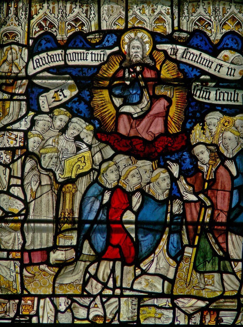 Janela w25 representando o Te Deum: o clero de English School