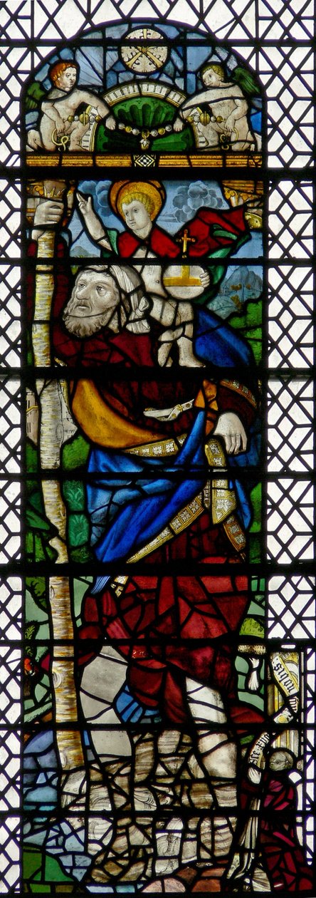 Janela w36 representando St Christopher - uma figura híbrida de vidro francês C16 e Inglês C15 montada em 1956 de English School