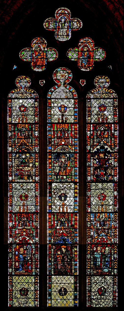 Janela w39 representando os martírios de St Laurence, St Denys e St Eleutherius de English School