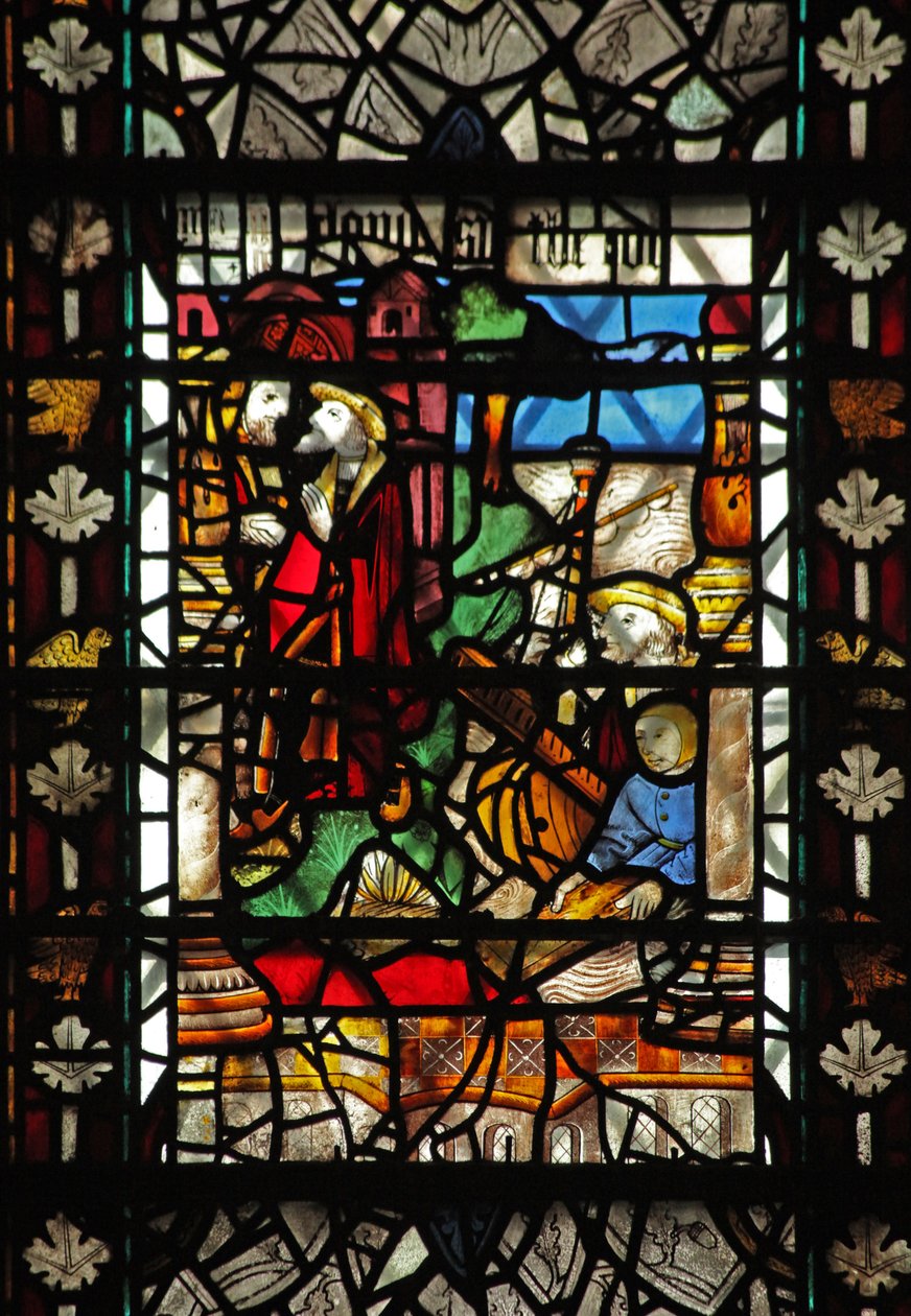 Janela w58 representando uma cena da história de St Thomas Becket - uma cena de desembarque de English School