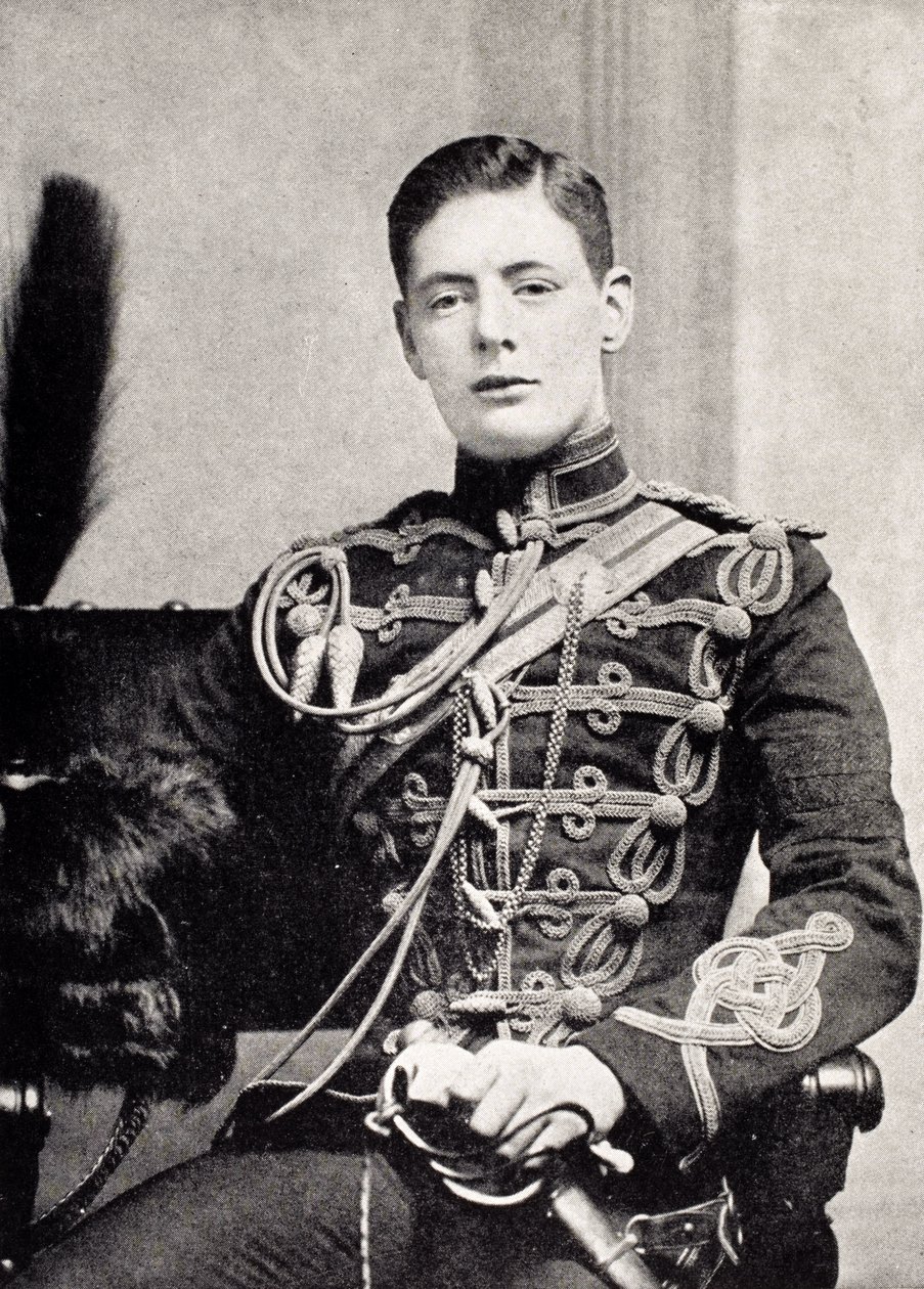 Winston Churchill como segundo tenente dos Hussardos da 4ª Rainha, de &39;A Roving Commission de Winston S. Churchill&39;, publicado pela Scribner&39;s, 1930 de English School