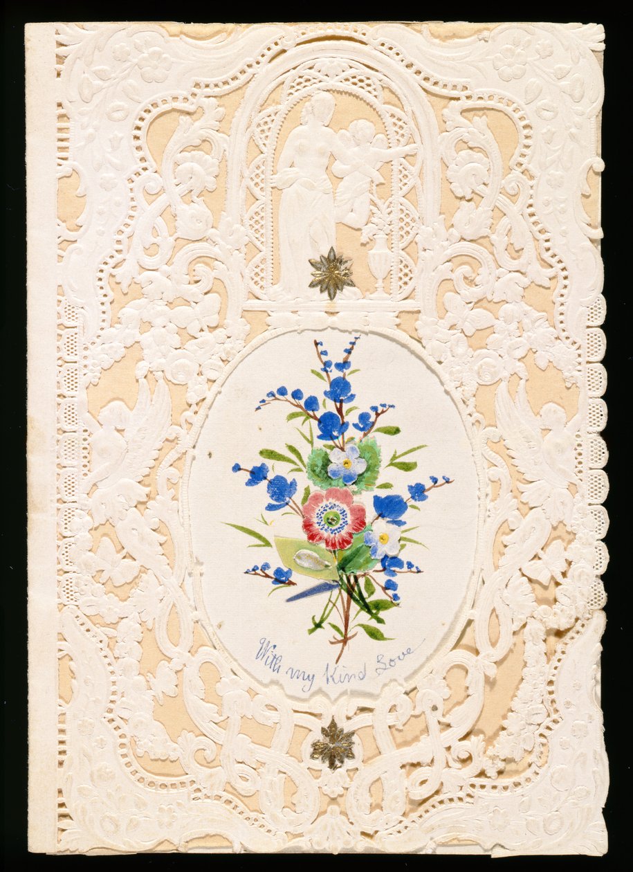 Com meu amor amável, cartão do Valentim, c.1858 (litho da cor no papel) de English School