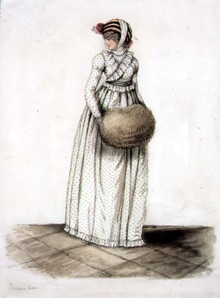 Mulher com vestido de dezembro, c.1815 (aquarela e lápis sobre papel) de English School