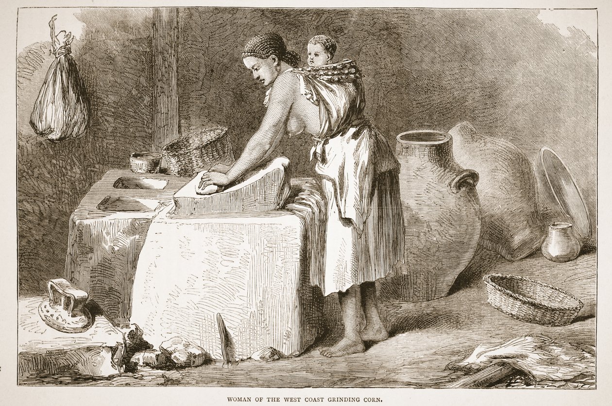 Mulher do milho de moedura da costa oeste, ilustração da edição pictórico da vida e descobertas de David Livingstone por J. Ewing Richie, bar. por A. Fullarton & Co., 1876 de English School