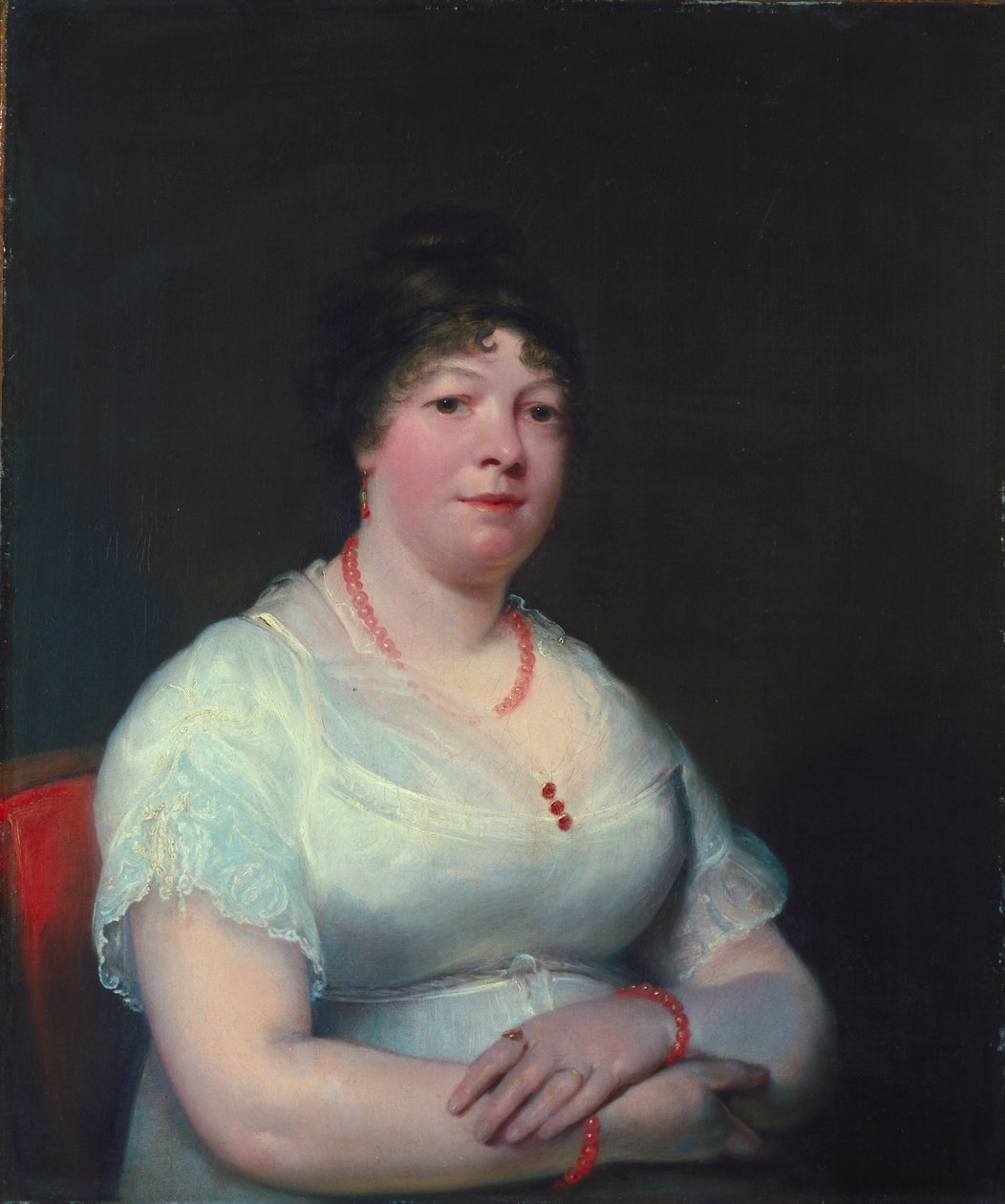 Mulher com jóias de quartzo rosa, c.1810-15 de English School