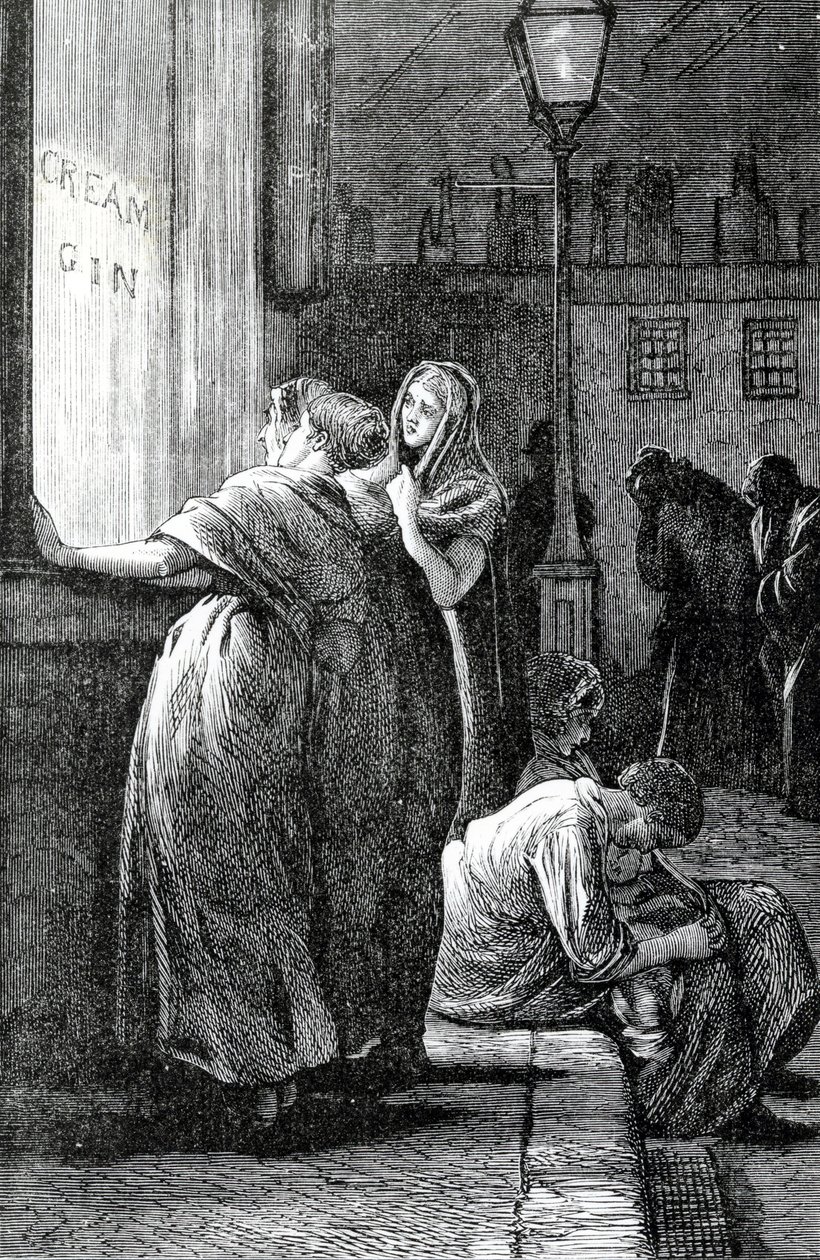 Mulheres e Gin bebendo, século 19 de English School