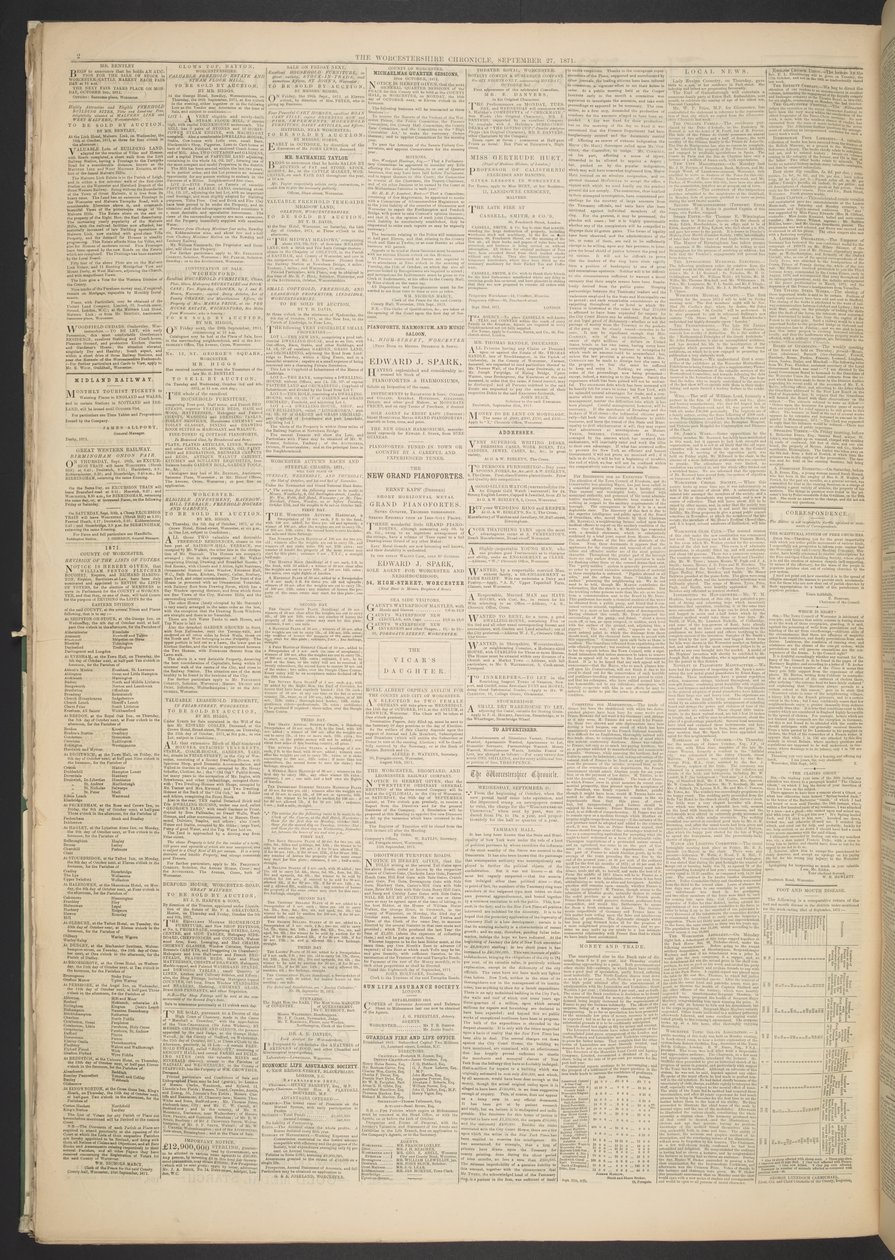 Worcestershire Chronicle, 27 de Setembro de 1871 (papel de jornal) de English School