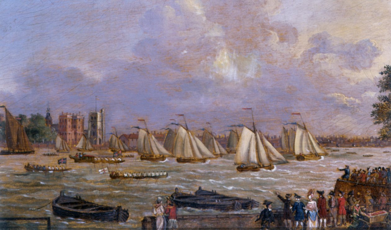 Iates da frota de Cumberland que correm fora do Palácio de Lambeth, 1775 de English School