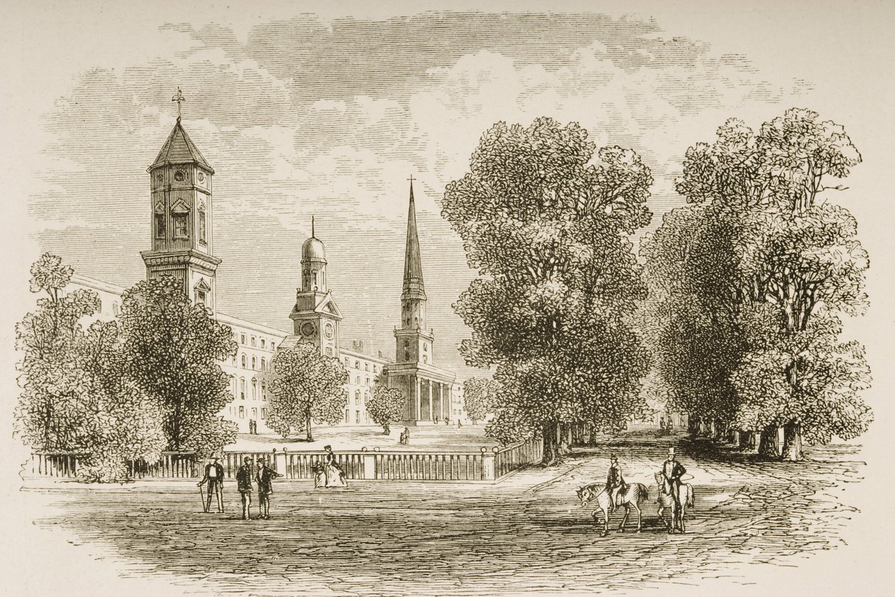 Yale College, New Haven, em c.1870, de &39;American Pictures&39; publicado pela Religious Tract Society, 1876 de English School