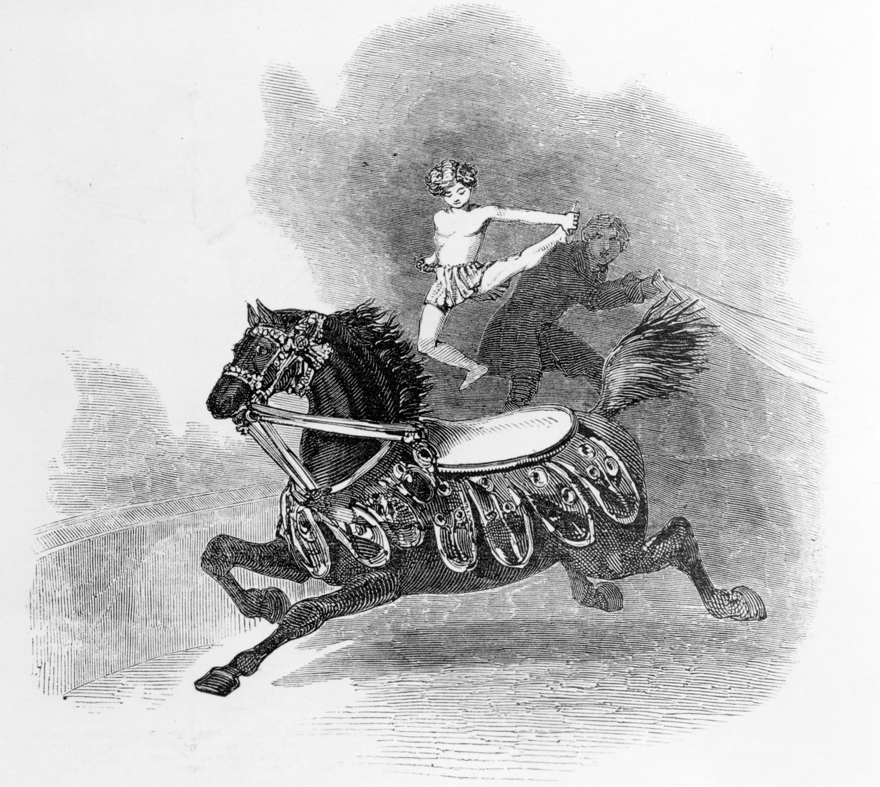 Jovem Hernandez, no Anfiteatro de Astley, ilustração de "The Illustrated London News", 1849 de English School