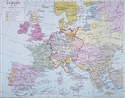 Europa em 1519, de um atlas moderno, bar. por George Philip & Son, Ltd de English School English School
