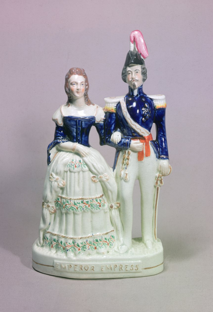 Figura de Staffordshire de Napoleão III e Imperatriz Eugenie (cerâmica) de English School English School