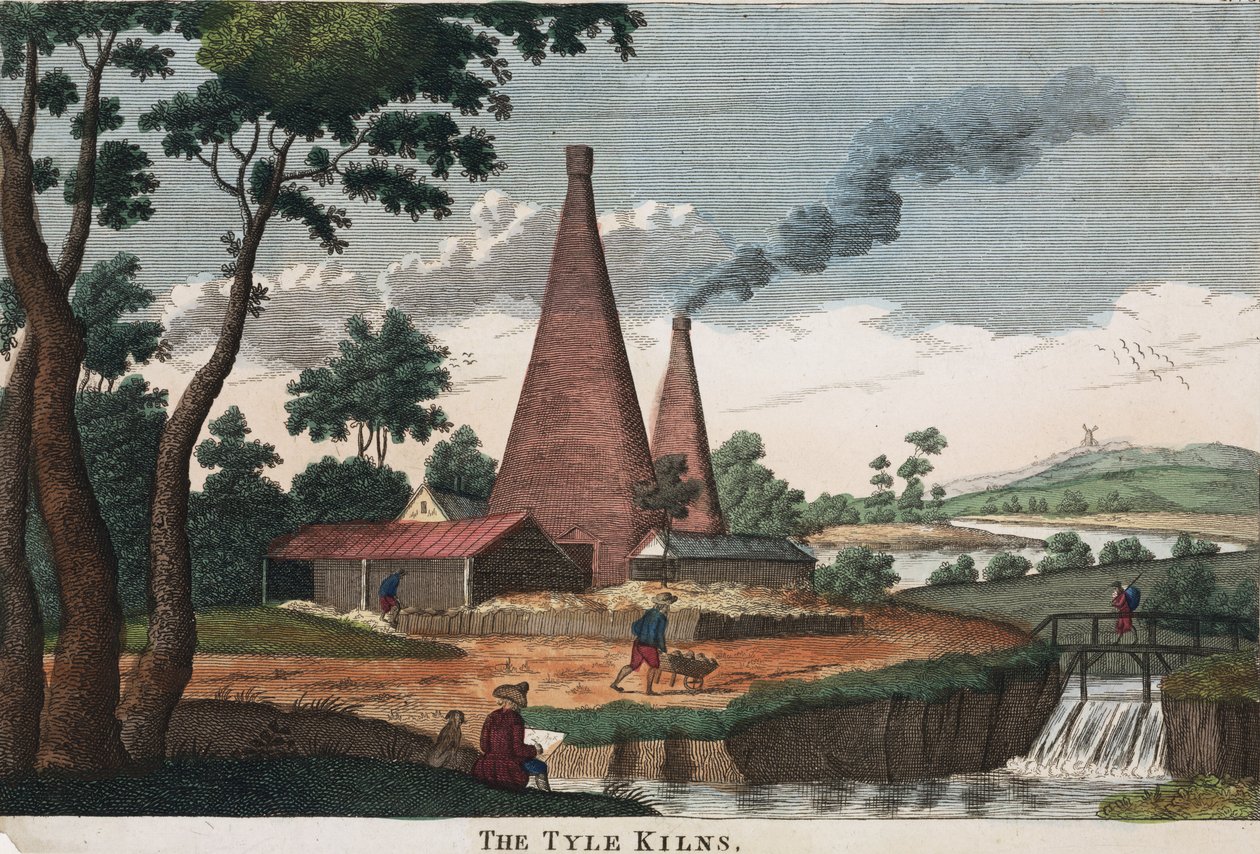 The Tyle Kilns, 1780-1830 (gravura colorida à mão) de English School English School
