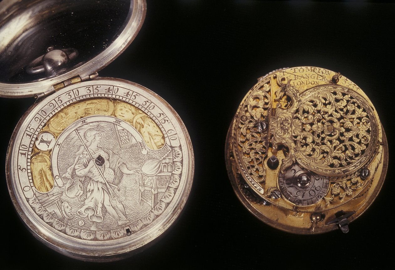 Dois relógios de bolso, c.1660 e c.1705 (metal) de English School English School