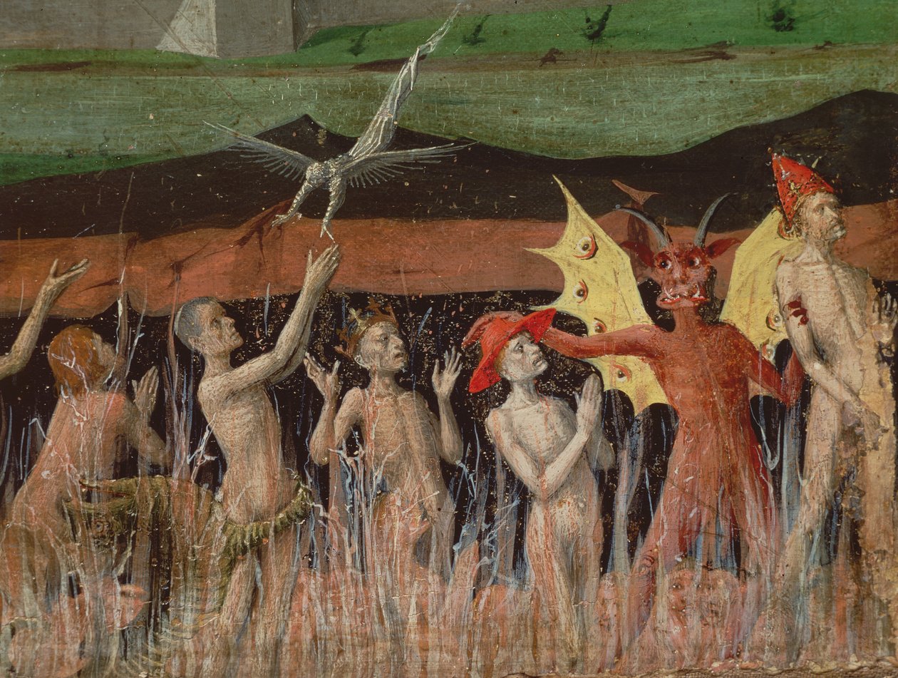 Ressurreição dos mortos, demônio, detalhe da Coroação da Virgem, 1453-54 de Enguerrand Quarton