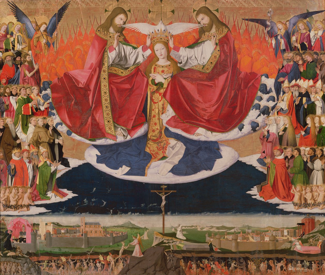A Coroação da Virgem, concluída em 1454 de Enguerrand Quarton