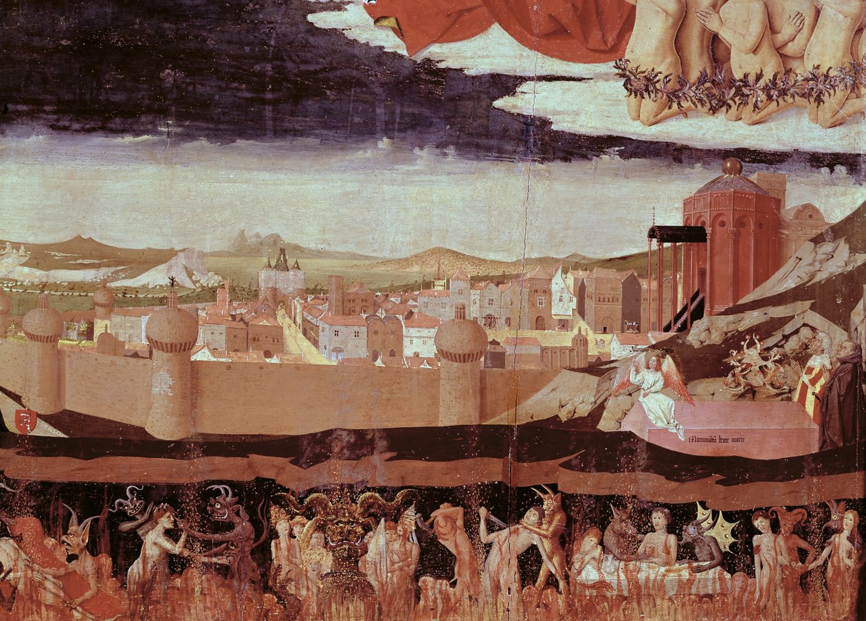 O Condenado no Inferno, da &39;Coroação da Virgem&39;, completou 1454 (detalhe de 57626) de Enguerrand Quarton