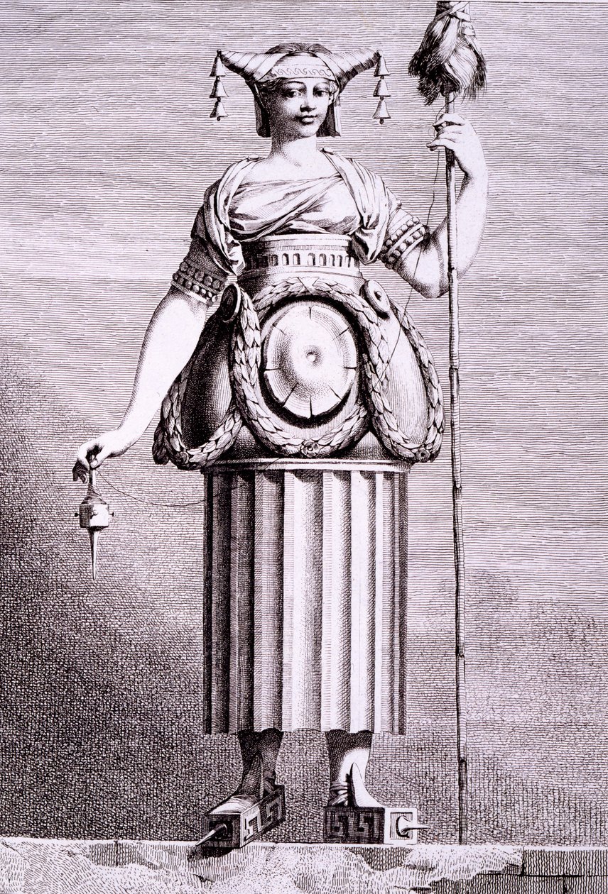 Uma pastorinha grega, com estampa feita por Benigno Bossi, de &39;Masquerade à la Grecque&39;, publicada em 1771 de Ennemond Alexandre Petitot