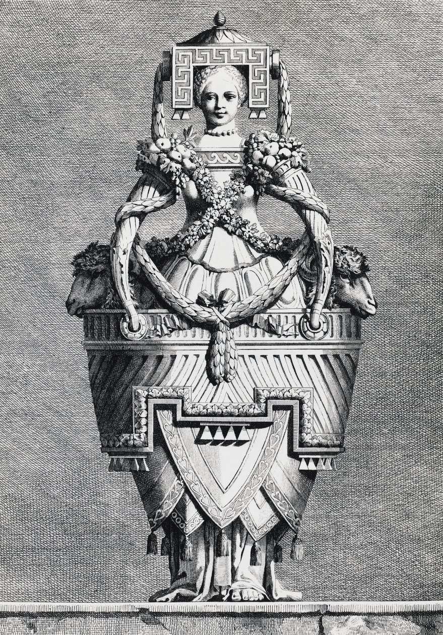 Vaso antropomórfico, noiva grega, gravura de Ennemond-Alexandre Petitot (1727-1801) de Mascarade la Grecque, Suite des Vases and Cheminees, Parma de Ennemond Alexandre (after) Petitot