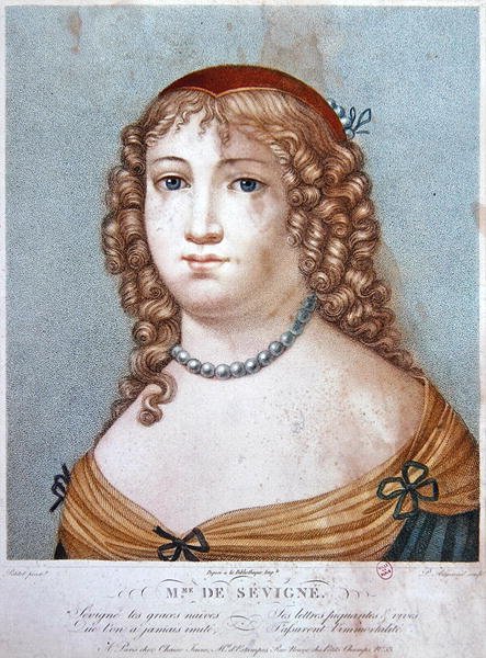 Retrato de Madame de Sevigne, início do século XIX (gravura a cores) de Ennemond Alexandre (after) Petitot