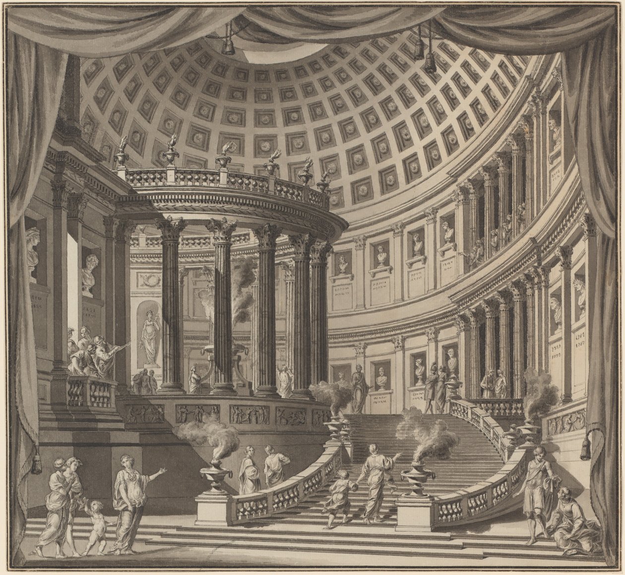 Projeto para uma cortina de palco: o interior de um templo elaborado dedicado a homens ilustres de Ennemond Alexandre Petitot