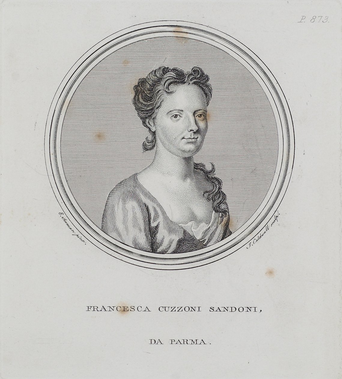 Francesca Cuzzoni Sandoni, de &39;Um Dicionário Geral da Ciência e Prática da Música&39; de Sir John Hawkins, gravado por James Caldwall (1739-1822), 1776 de Enoch Seeman